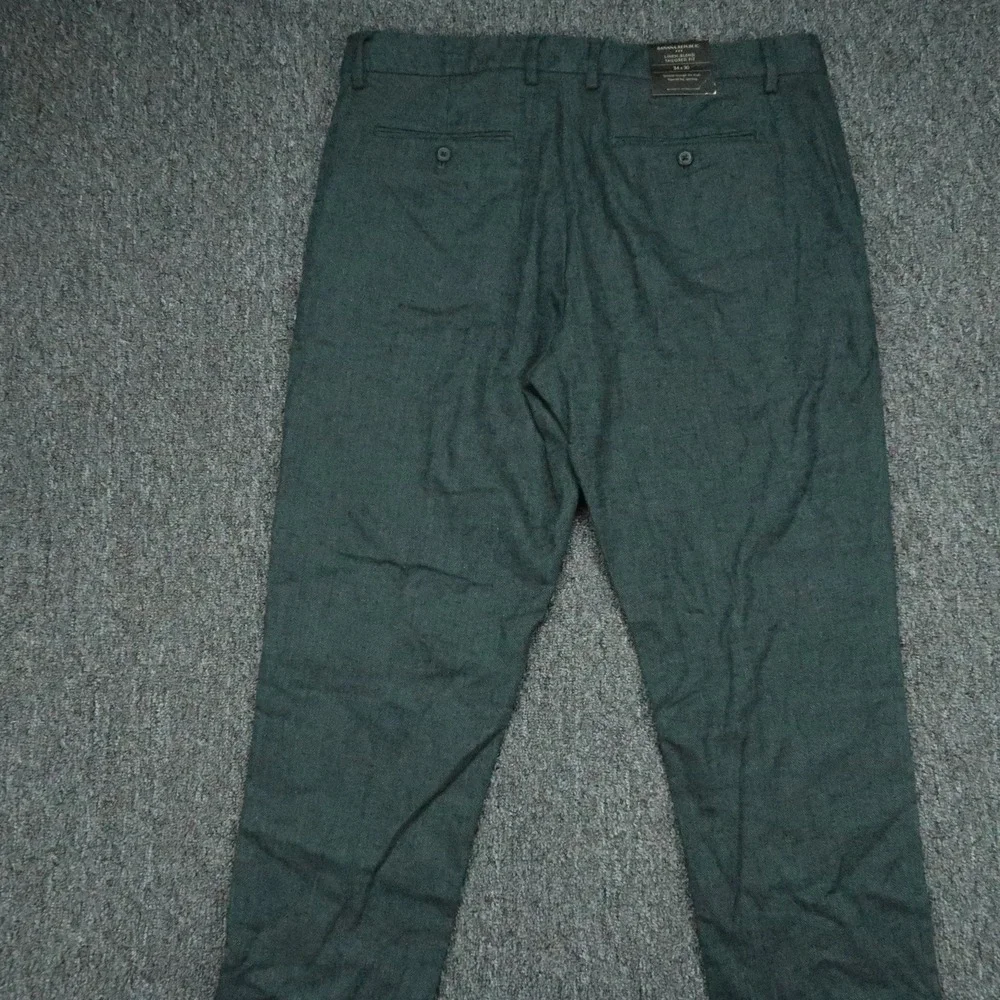 Banana Republic Pants Men 34x30 Green Herringbone Linen Blend Tailored Trouser